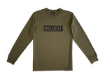 Army green coloured long sleeve t shirt with black Wildest block print