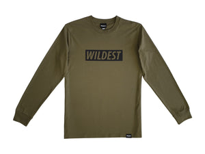 Army green coloured long sleeve t shirt with black Wildest block print