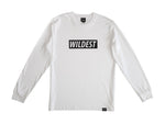 White coloured long sleeve t shirt with black Wildest block print
