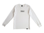 White coloured long sleeve t shirt with black Wildest blackletter box print